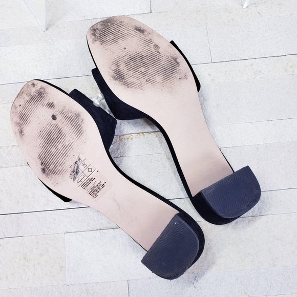 H&M Sandal Premium Black Suede Pearl Mules Slides 7 - Picture 7 of 11